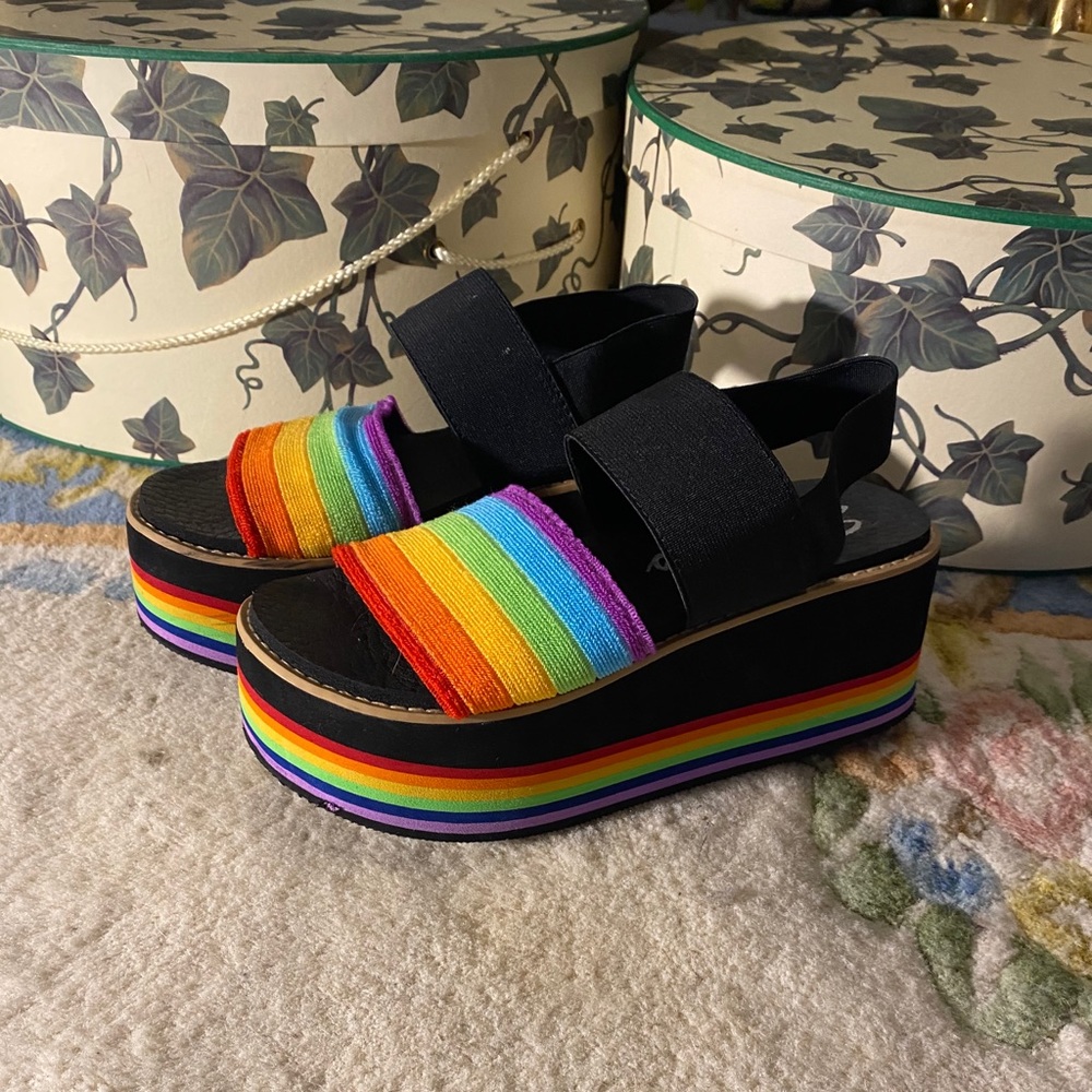 Rainbow platform wedge sandals by Skechers